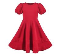 Girls Dress Red Solid Textured Classic Puff Sleeve A-line Summer Princess Age 5 Years