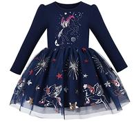Girls Dress Sequin Unicorn Constellation Embroidery Star Moon Sky Long Sleeve Age 8 Years