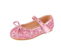 Girls Dress Shoes Mary Jane Flower Wedding Party Bridesmaids Shoes Glitter Princess Ballet Flat for Kid Toddler (Pink, 10 Little Child)