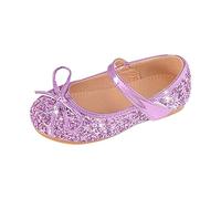 Girls Dress Shoes Mary Jane Flower Wedding Party Bridesmaids Shoes Glitter Princess Ballet Flat for Kid Toddler (Purple, 1.5 Big Kids)