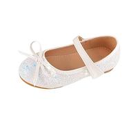 Girls Dress Shoes Mary Jane Flower Wedding Party Bridesmaids Shoes Glitter Princess Ballet Flat for Kid Toddler (White, 12 Little Child)