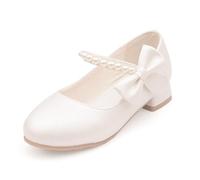 Girls Dress Shoes Mary Jane Princess Wedding Party Dance Heels Flats for Little/Big Kids White 12