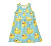 Girls Dress Sleeveless A-line Round Neck Dress Toddler Kids Casual Tank Dresses Cuter Duck on Blue Sundress 2-8 Years
