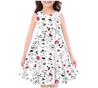 Girls Dress Sleeveless Swing Sundress A-line Round Neck Dresses Casual Party Mermaid Galaxy Dress Kids Floral Print Boho Beach Holiday Sundress 4-14 Years