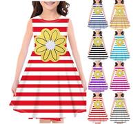 Girls Dress Summer Sleeveless Polka Dots A Line Casual Party Dresses Kids Boho Beach Sundress Crew Neck Casual Loose Dress Holiday Beach Midi Dresses 4-14 Years