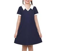 Girls Dress T-Shirt Basic Vintage Loose Straight Casual School Age 5 Years Navy Blue