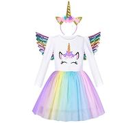 Girls Dress Unicorn Embroidered Rainbow Cotton Halloween Party Costume Unicorn Horn Headband Unicorn Swings Age 4 Years