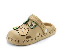 Girls Dress Up Shoes Open Toe Holiday Vacation Shoes Summer Beach Retro Jellies Sandals T-Strap Slingback White Slippers Swim Indoor Slide for Little Big Kid (Khaki,13.5)