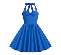 Girls' Dresses 40s 50s Vintage 1950s Rockabilly Kids Summer Sleeveless Halter Bowknot A-line Pleated Skater Swing Wedding Bridesmaid Birthday Party Evening Prom Flower Girl Dress Blue 5-6 Years