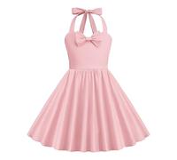 Girls' Dresses 40s 50s Vintage 1950s Rockabilly Kids Summer Sleeveless Halter Bowknot A-line Pleated Skater Swing Wedding Bridesmaid Birthday Party Evening Prom Flower Girl Dress Pink 9-10 Years