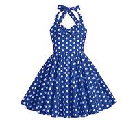 Girls' Dresses 40s 50s Vintage 1950s Rockabilly Kids Summer Sleeveless Halter Bowknot Pleated Skater Swing Wedding Bridesmaid Birthday Party Evening Prom Flower Girl Dress Blue Polka Dot 7-8 Years
