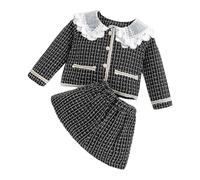Girls Dresses 5 6 Years Girl's Little Fragrance Set Lace Doll Collar Thousand Bird Check Jacket Half Body Short Skirt Two Piece Set Years Black