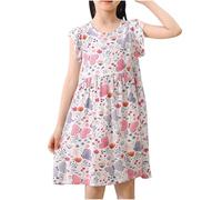 Girls' Dresses,Cute Print Crew Neck Short Sleeve Fashion Dress,Pleated A Line Summer Beach Party Dresses