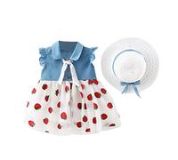 Girls Dresses Dresses for Girls Hat Tulle Patchwork Strawberry Fly Sleeve Infant 6M-3Y Set Denim Dress Clothes Age Dress Birthday Teen