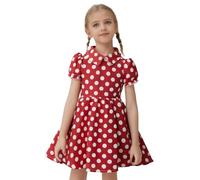 Girls' Dresses Puff Short Sleeve Dress Polka Dots Swing A Line Vintage Beach Sun Dresses Collar Vintage Elegant Midi Summer Party Birthday Princess Dress for Kids Age 4-10 Years (Red, 8-9 Years)