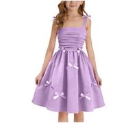 Girls Dresses Spaghetti Strap A-Line Dress with Bowknot UK Kids Summer Plain Ruched Waist Dresses Teens Pleated Boho Sundress for Princess Party Prom Gown 14 Years Purple