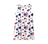 Girls' Dresses Summer Midi Toddler Kids Girl Fourth of July Independent Day Stars Stripes Print Sleeveless Pockets Party Costome Dress Jacket Girl Fleece Removable, white, 8-9 Years