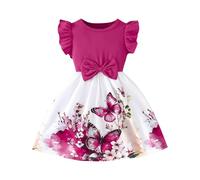 Girls Dresses Summer Retro Floral Print Ruffle Sleeve Dresses Baby Girls Sundress Flutter Sleeve Kids Summer Ribbed Knit Casual A-Line Dress Girdle Pleated Swing Festive Dress for Girl 2-7 Years