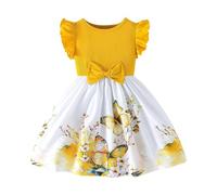 Girls Dresses Summer Retro Floral Print Ruffle Sleeve Dresses Baby Girls Sundress Flutter Sleeve Kids Summer Ribbed Knit Casual A-Line Dress Girdle Pleated Swing Festive Dress for Girl 2-7 Years