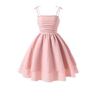 Girl's Dresses Summer Spaghetti Strap Swing Pleated Cotton Dress Tween Kids Flowy Front Ruched Boho Beach Casual Midi Sundress for Princess Birthday Party Wedding Prom Gown Dresses 7-12 Pink