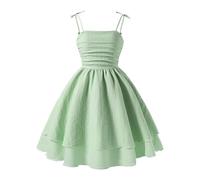 Girl's Dresses Summer Spaghetti Strap Swing Pleated Cotton Dress Tween Kids Flowy Front Ruched Boho Beach Casual Midi Sundress for Princess Birthday Party Wedding Prom Gown Dresses 7-12 Green