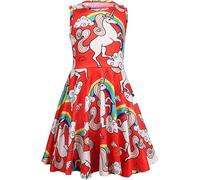 Girls Dresses Unicorn Summer Sleeveless Casual Party A Line Swing Twirl Sundress for Kids Aged 4-9 Years, 4-5 Years Red