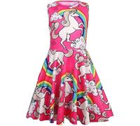 Girls Dresses Unicorn Summer Sleeveless Casual Party A Line Swing Twirl Sundress for Kids Aged 4-9 Years, 4-5 Years Rose Red