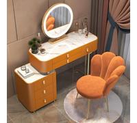 Girls' Dressing Table Set - 39.4" Solid Wood Desk with Slate Top 6 Drawers Side Cabinet Chic Makeup Mirror & Flower-Shaped Chair - Perfect for Kids' Room Decor