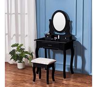 Girls Dressing Table w/Mirror Stool Drawer Little Vanity Table Set Children UK (Black)