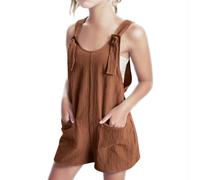 Girls' Dungarees & Jumpsuits Girls Summer Adjustable Strap Jumpsuit Sleeveless Loose Fit Cute Rompers Shorts Soft Playsuits Cotton Baggy Plain Overall for Girls Brown