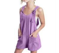 Girls' Dungarees & Jumpsuits Girls Summer Adjustable Strap Jumpsuit Sleeveless Loose Fit Cute Rompers Shorts Soft Playsuits Cotton Baggy Plain Overall for Girls Purple