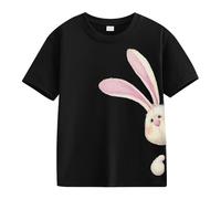 Girls Easter Shirts Cute Bunny Tshirts Kids Happy Easter Tees Cotton Short Sleeve Tops Toddler Girl Easter Outfit Athletic Clothes (Black, 10-11Years)