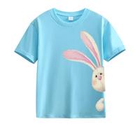 Girls Easter Shirts Cute Bunny Tshirts Kids Happy Easter Tees Cotton Short Sleeve Tops Toddler Girl Easter Outfit Athletic Clothes (Sky Blue, 6-7 Years)