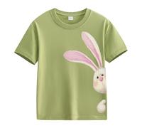Girls Easter Shirts Cute Bunny Tshirts Kids Happy Easter Tees Cotton Short Sleeve Tops Toddler Girl Easter Outfit Athletic Clothes (Green, 12-13 Years)