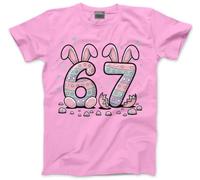 Girls Easter Tshirt - Cute Girly Easter 67 Bunny Bunnies Kid T-Shirt 6-7 Easter Egg Hunt Sunday Monday Outfit Unisex Top Six Seven Tee - 5-6 Years Pink