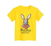 Girls Easter Tshirts Bunny Heart Print Tops Boys Short Sleeve Soft Casual T Shirts Kids Easter Egg Hunt Party Daily Wear Holiday Graphic Tee 3-16 Years