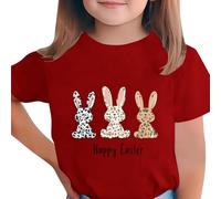 Girls Easter Tshirts Cute Bunny Print Graphic tees Short Sleeve Round Neck Tops Soft Breathable Kids t Years Red 7 Years