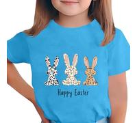 Girls Easter Tshirts Cute Bunny Print Graphic tees Short Sleeve Round Neck Tops Soft Breathable Kids t Years Blue 14 Years