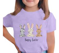 Girls Easter Tshirts Cute Bunny Print Graphic tees Short Sleeve Round Neck Tops Soft Breathable Kids t Years Purple 9 Years