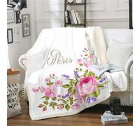 Girls Eiffel Tower Fleece Throw Blanket Chic Paris Theme Sherpa Blanket Boys Women Rose Floral Flowers Decor Plush Blanket Modern French Style Fuzzy Blanket for Sofa Bed Couch,Single 50x60 Inch