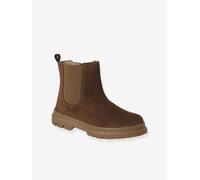 Girls' elasticated and zipped leather boots camel