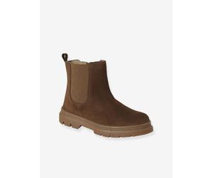 Girls' elasticated and zipped leather boots camel
