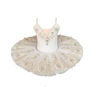 Girls' Elegant White Ballet Tutu Skirt, Swan Lake Dance Costume, Kids Professional Platter Pancake Ballet Dress,130
