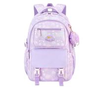 Girls Elementary School Bookbag Kids Rainbow Gradient Rucksack Children Lovely Shoulder Backpack with Cloud Pattern, Large Capacity Casual Daypack with Fluffy Pom Pendant for Primary