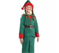 Girls Elf Costume Santa's Helper Outfit Christmas Children's Fancy Dress Red Green Tunic Matching Hat Shoes Tights Girl Fairy Fantasy Tales Carnival Theme Parties (Green#b,7-8 Years)