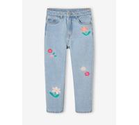 Girls' embroidered floral Mom jeans light blue