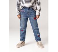 Girls' embroidered floral Mom jeans medium blue