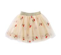 Girls Embroidery Tutu Skirt with Heart Cherry Pineapple Designs Colourful Ballet Tulle Skirt for Toddlers and Kids Age 1 to 10 Years Cute Party Dress Up Skirts (Yellow, 3-4 Years)