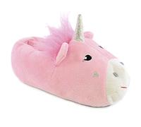 Girls Enchanting Novelty Unicorn Plush Lined 3D Slippers with Fabric Non-Slip Sole (M 11/12, Pink)