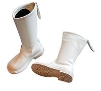 Girl's Equestrian Riding Boots(26-36), Tall Boots Equestrian, Round Toe + Knee High, Waterproof + Anti-slip, Back Zipper,For Spring, Autumn Little Kids,31,White